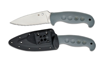 Spyderco Temperance Lightweight Sprint Run CPM-CruWear Satin Serrated Blade Molded Gray FRN Handles Boltaron Sheath with G-Clip FB05SGY