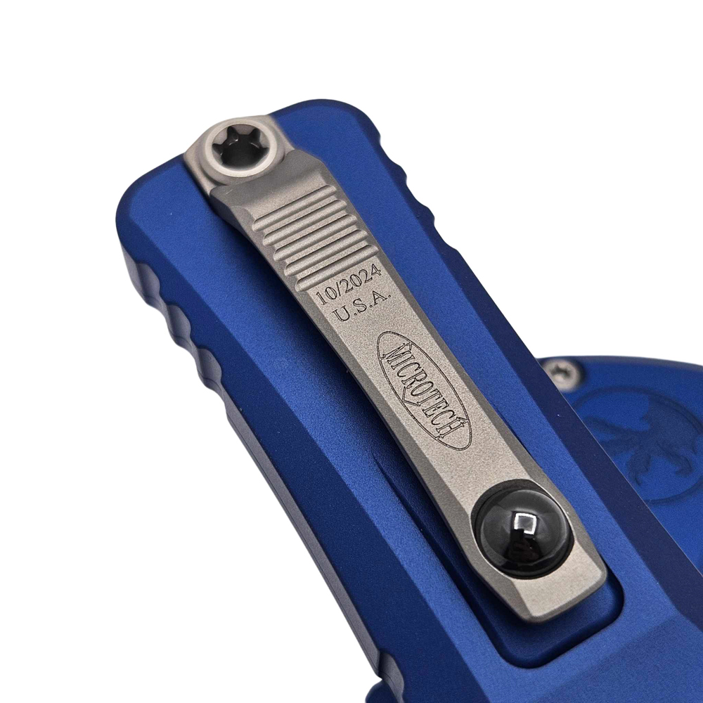 Microtech Combat Troodon Gen III AUTO OTF M390MK Stonewashed Full Serrated Dagger Navy Aluminum Handles 1142-12NA 4