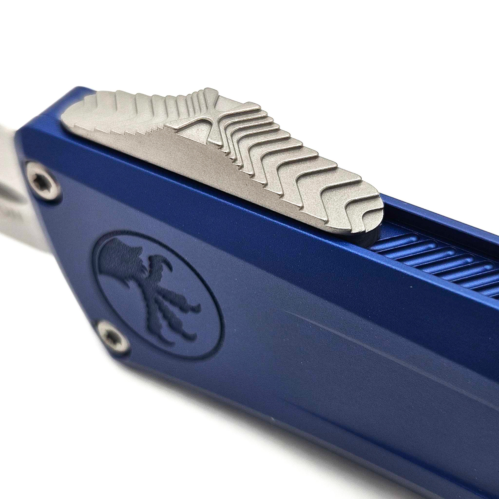 Microtech Combat Troodon Gen III AUTO OTF M390MK Stonewashed Full Serrated Dagger Navy Aluminum Handles 1142-12NA 7