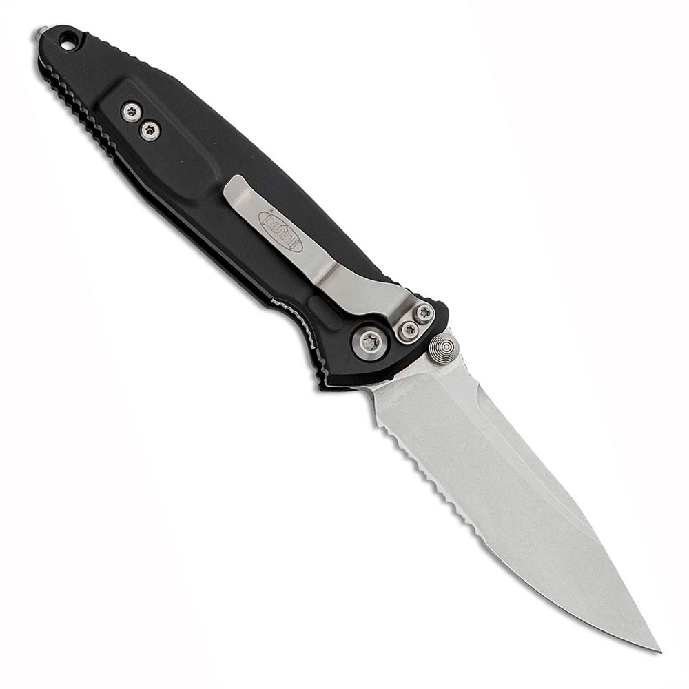Microtech 160-11 Socom Elite Manual Stonewashed Clip Point Combo Blade Black Aluminum Handles 2