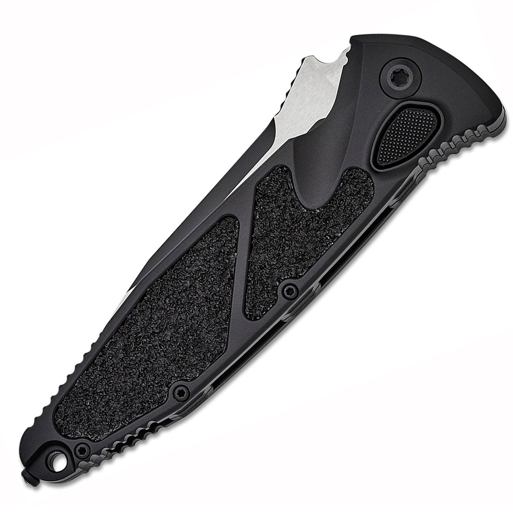 Microtech 160A-1T Socom Elite Tactical AUTO Black Clip Point Plain Blade Black Aluminum Handles 3