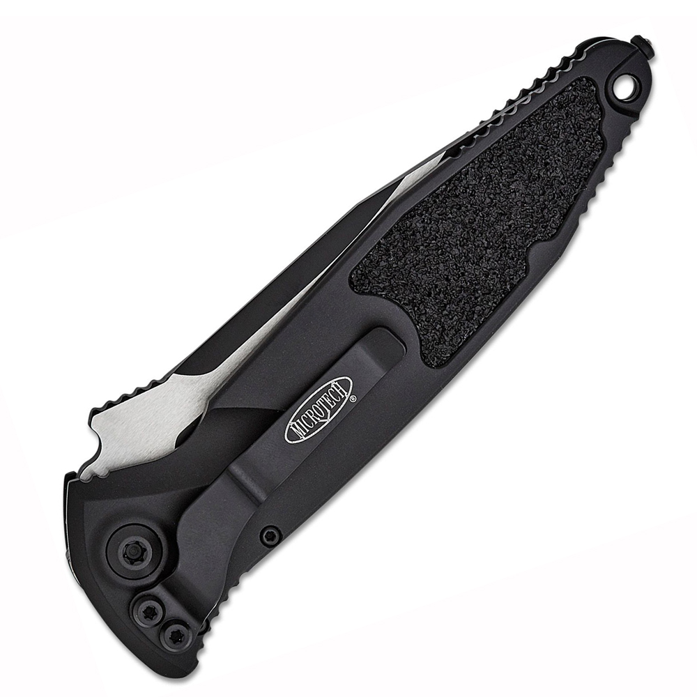 Microtech 160A-1T Socom Elite Tactical AUTO Black Clip Point Plain Blade Black Aluminum Handles 4