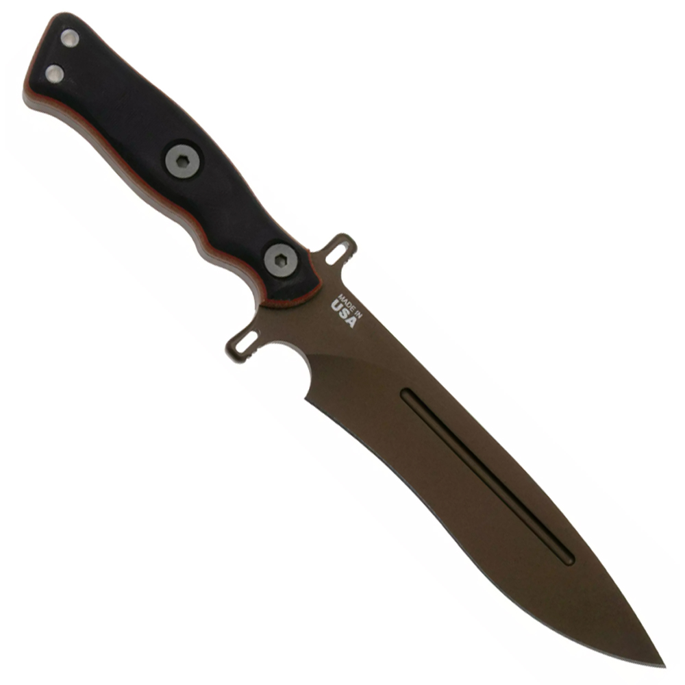 TOPS Operator 7 Fixed Blade 1075 Carbon Midnight Bronze Blade Tan Canvas Micarta / Black G10 OP7-03 2