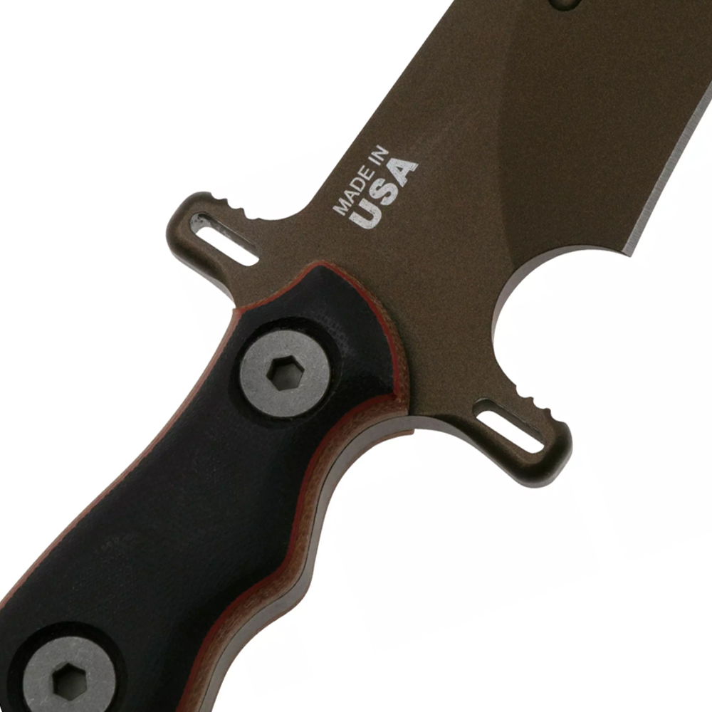 TOPS Operator 7 Fixed Blade 1075 Carbon Midnight Bronze Blade Tan Canvas Micarta / Black G10 OP7-03 5