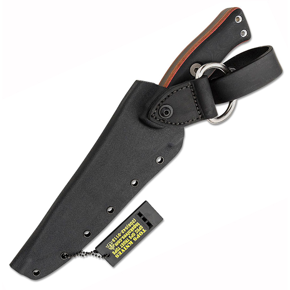 TOPS Operator 7 Fixed Blade 1075 Carbon Midnight Bronze Blade Tan Canvas Micarta / Black G10 OP7-03 7