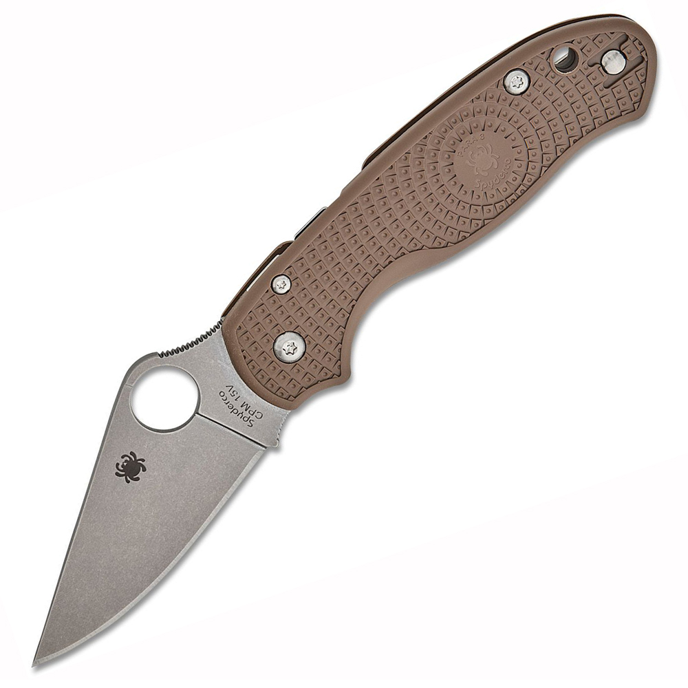 Spyderco Para 3 Lightweight Sprint Run CPM-15V Stonewashed Plain Brown FRN Handles C223PBN15V 1