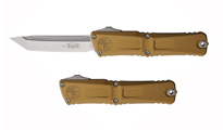 Microtech Combat Troodon Gen III AUTO OTF M390 Tanto Stonewashed Tan Aluminum Handles 1144-10TA