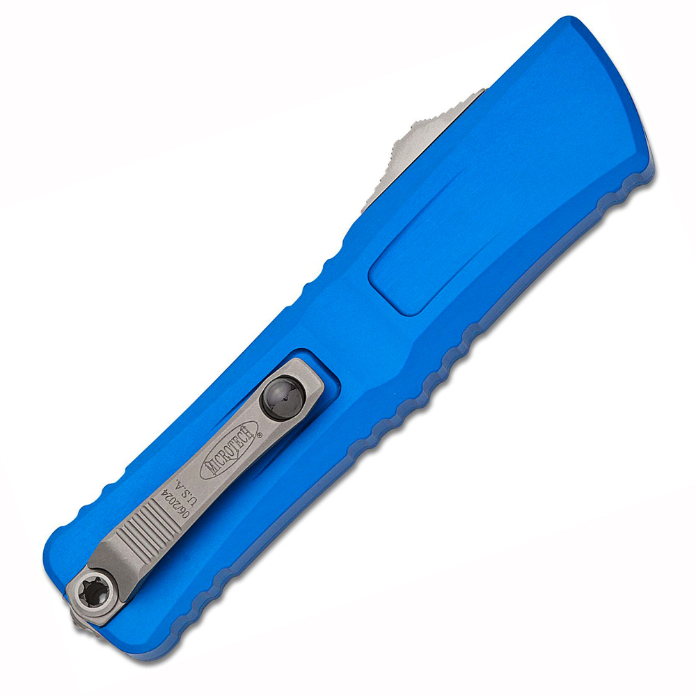 Microtech Combat Troodon Gen III AUTO OTF M390MK Stonewashed Double Edge Dagger Blue Aluminum Handles 1142-10BL 4