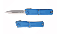 Microtech Combat Troodon Gen III AUTO OTF M390MK Stonewashed Double Edge Dagger Blue Aluminum Handles 1142-10BL