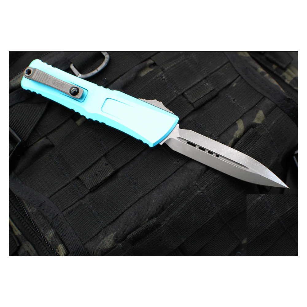 Microtech Combat Troodon Gen III AUTO OTF M390MK Apocalyptic Double Edge Dagger Turquoise Aluminum Handles 1142-10APTQ 5