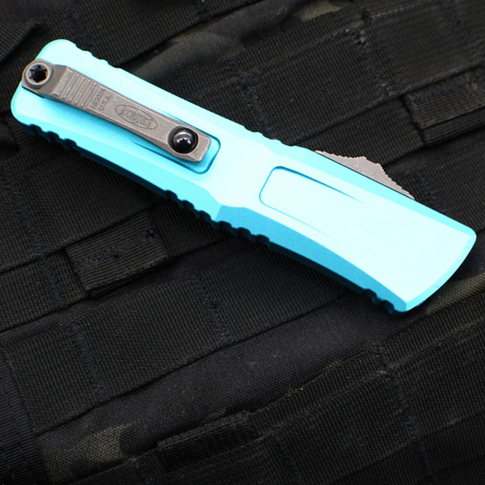 Microtech Combat Troodon Gen III AUTO OTF M390MK Apocalyptic Double Edge Dagger Turquoise Aluminum Handles 1142-10APTQ 8