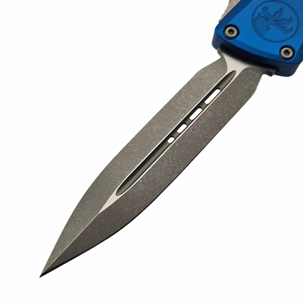 Microtech Combat Troodon Gen III AUTO OTF M390MK Apocalyptic Double Edge Dagger Blue Aluminum Handles 1142-10APBL 3