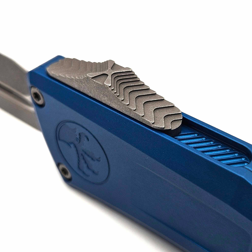 Microtech Combat Troodon Gen III AUTO OTF M390MK Apocalyptic Double Edge Dagger Blue Aluminum Handles 1142-10APBL 6