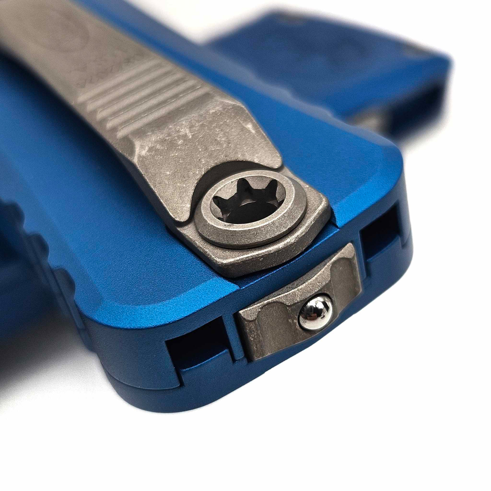 Microtech Combat Troodon Gen III AUTO OTF M390MK Apocalyptic Double Edge Dagger Blue Aluminum Handles 1142-10APBL 7