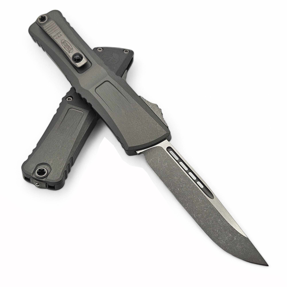 Microtech Combat Troodon Gen III AUTO OTF M390 Apocalyptic Single Edge Natural Clear Aluminum Handles 1143-10APNC 5
