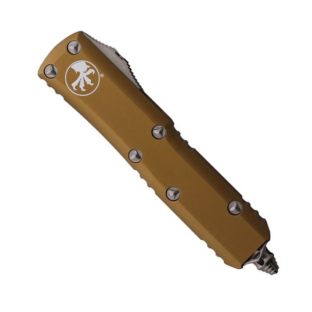 Microtech UTX-85 AUTO OTF Satin Double Edge Dagger Tan Aluminum Handles 232-4TA 2