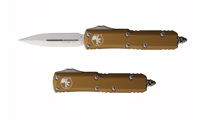 Microtech UTX-85 AUTO OTF Satin Double Edge Dagger Tan Aluminum Handles 232-4TA