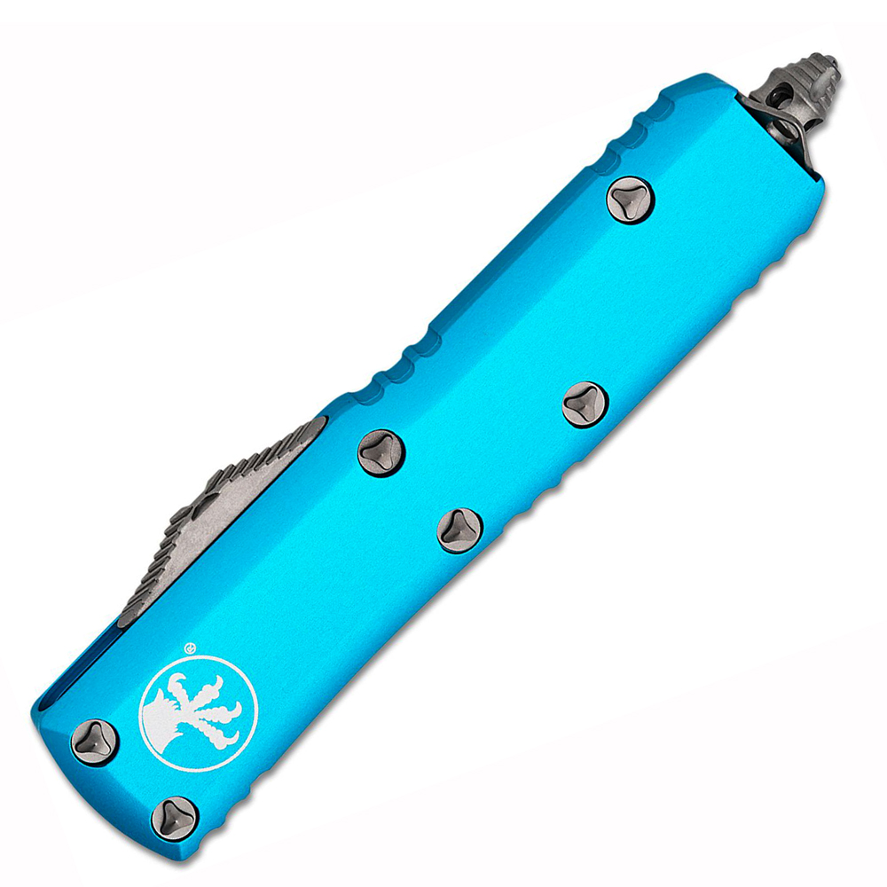 Microtech UTX-85 AUTO OTF Satin Plain Tanto Turquoise Aluminum Handles 233-4TQ 3