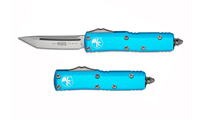 Microtech UTX-85 AUTO OTF Satin Plain Tanto Turquoise Aluminum Handles 233-4TQ