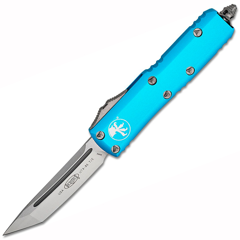 Microtech UTX-85 AUTO OTF Satin Plain Tanto Turquoise Aluminum Handles 233-4TQ 1