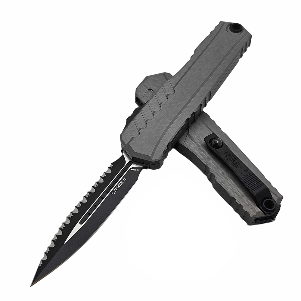 Microtech Cypher II D/E Black Full Serrated Natural Clear 1242-3NC 2