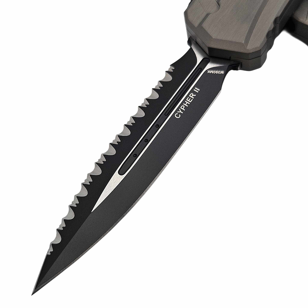 Microtech Cypher II D/E Black Full Serrated Natural Clear 1242-3NC 3