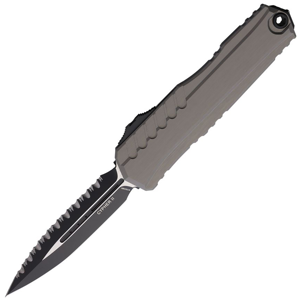 Microtech Cypher II D/E Black Full Serrated Natural Clear 1242-3NC 1