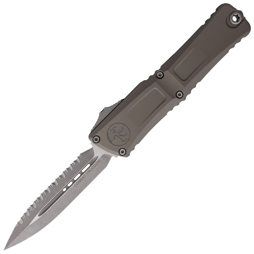 Microtech Combat Troodon Gen III AUTO OTF M390MK Apocalyptic Full Serrated Dagger Natural Clear Aluminum Handles 1142-12APNC 1