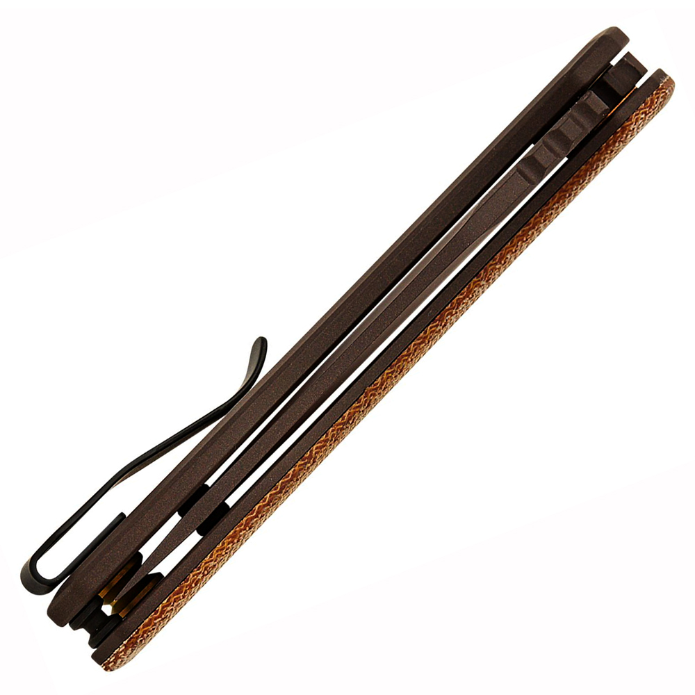 Zero Tolerance 0512 AUTO CPM-CruWear Dark Bronze Cerakote Natural Canvas Micarta and Titanium Handles 5