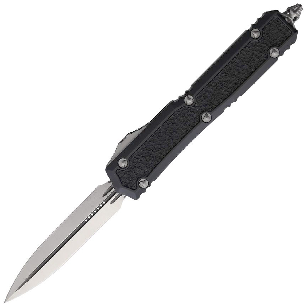 Microtech Signature Series Makora OTF AUTO Satin Double Edge Dagger Black Aluminum Handles with Black Traction Inlays 206-4S 1