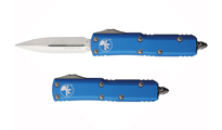 Microtech UTX-85 AUTO OTF Satin Double Edge Dagger Blue Aluminum Handles 232-4BL