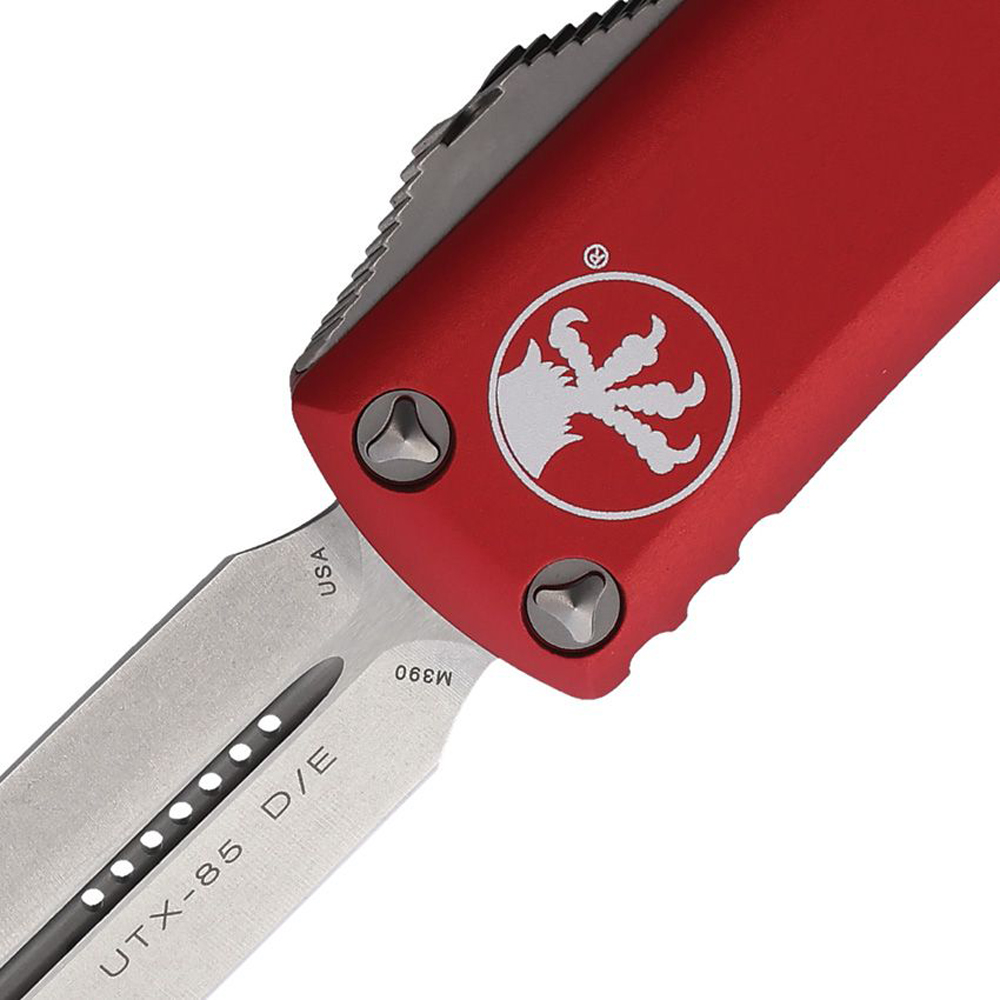 Microtech UTX-85 AUTO OTF Stonewashed Double Edge Red Aluminum Handles 232-10RD 4