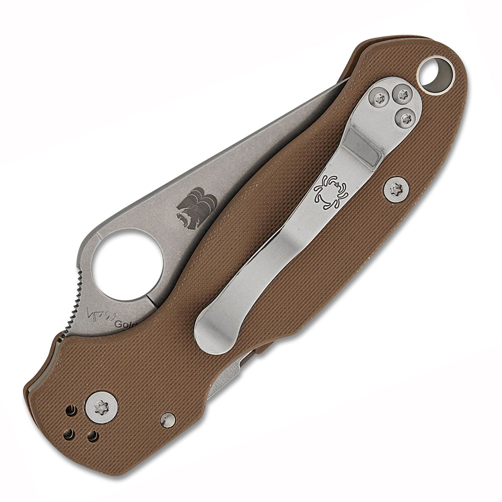 Spyderco Para 3 Sprint Run Compression Lock CPM-15V Stonewashed Plain Blade, Brown G10 Handles C223GPBN15V 4