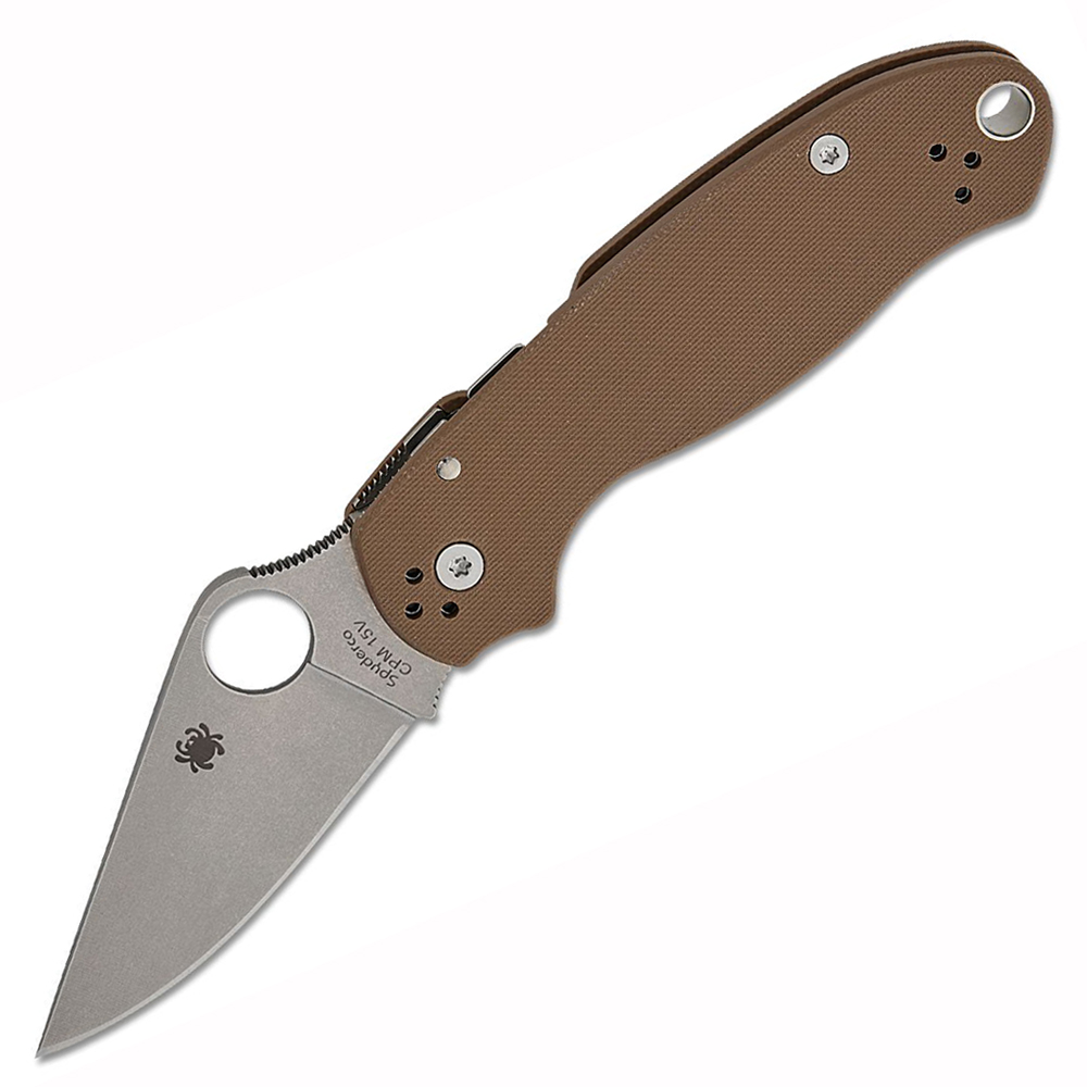 Spyderco Para 3 Sprint Run Compression Lock CPM-15V Stonewashed Plain Blade, Brown G10 Handles C223GPBN15V 1