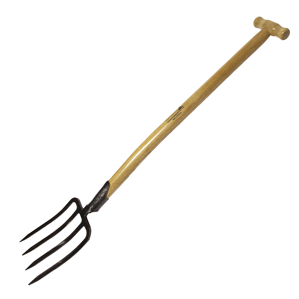 Forged Krumpholz Fork with spring socket, 4 bayonet tines and ash T-handle 1