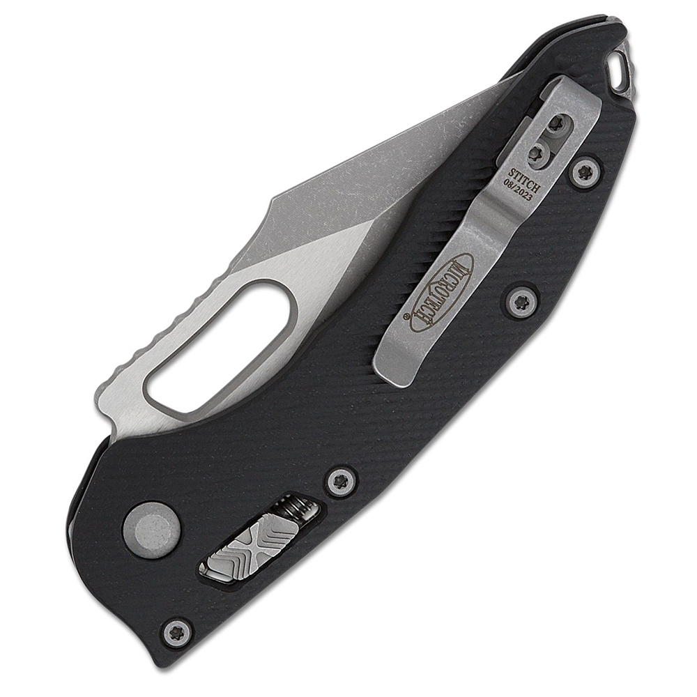 Microtech Stitch RAM-LOK Manual Bohler M390MK Apocalyptic Spear Point Combo Black Fluted G10 AXIS/Crossbar Lock 169RL-11APFLGTBK 4