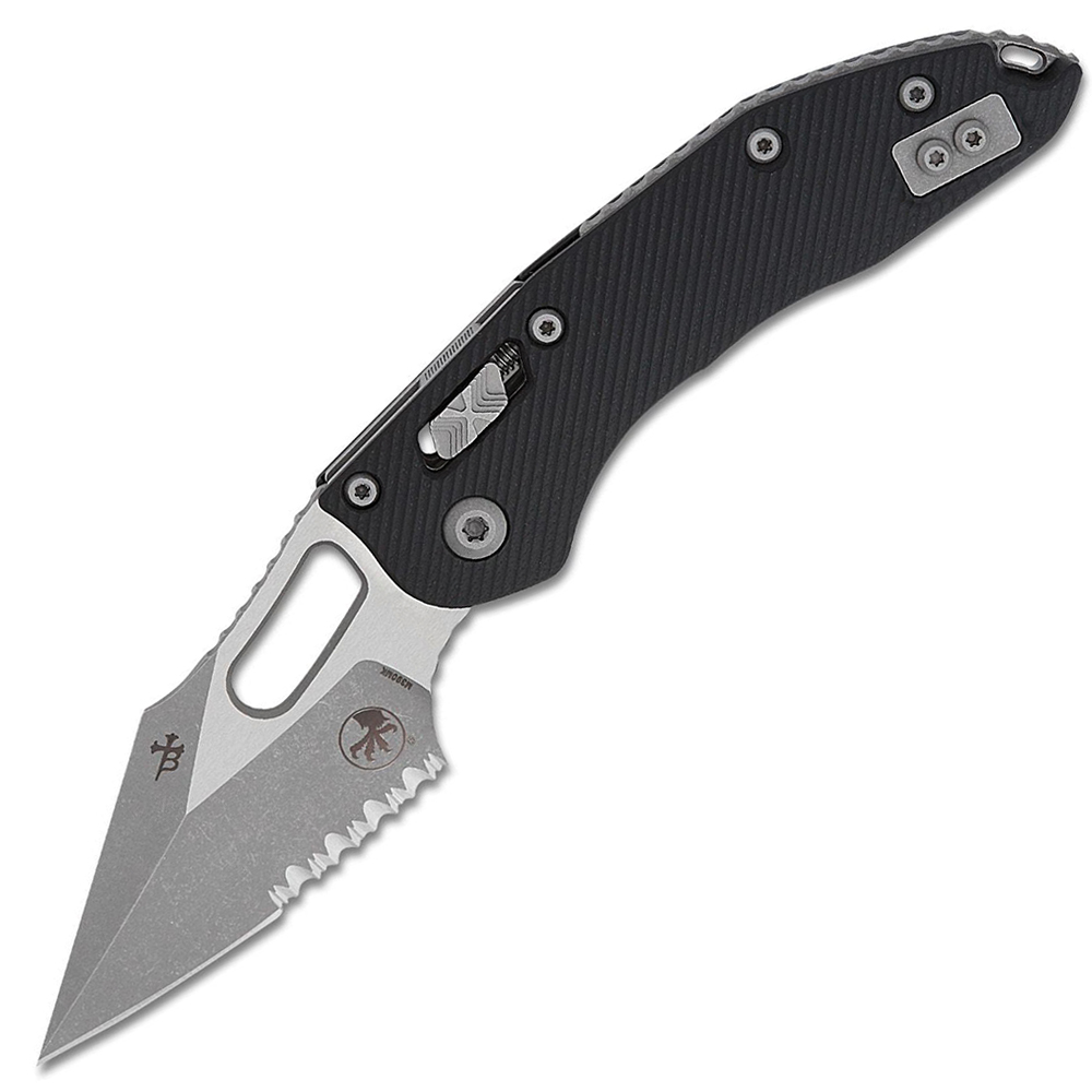 Microtech Stitch RAM-LOK Manual Bohler M390MK Apocalyptic Spear Point Combo Black Fluted G10 AXIS/Crossbar Lock 169RL-11APFLGTBK 1