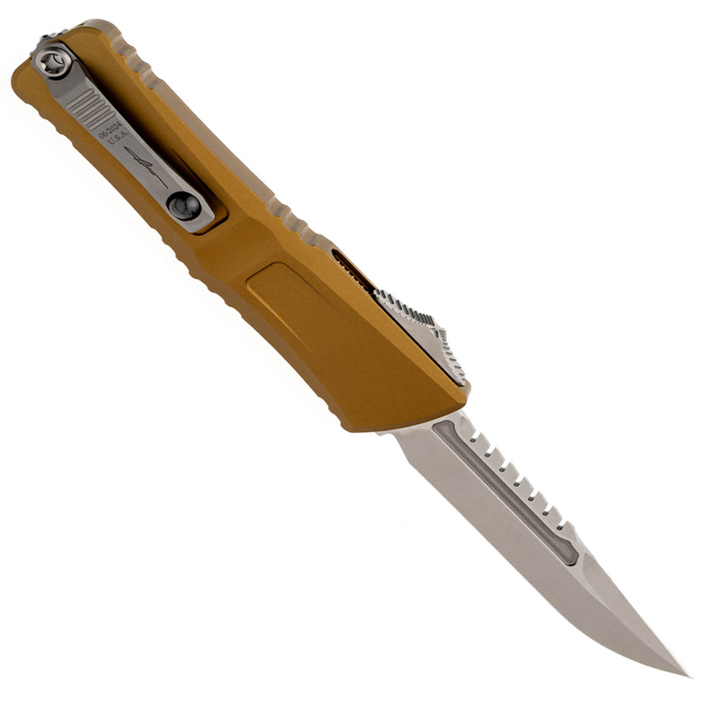 Microtech Combat Troodon Gen III Interceptor AUTO OTF M390MK Plain Stonewashed Tan Aluminum Handles Signature Series 1217-10TAS 2