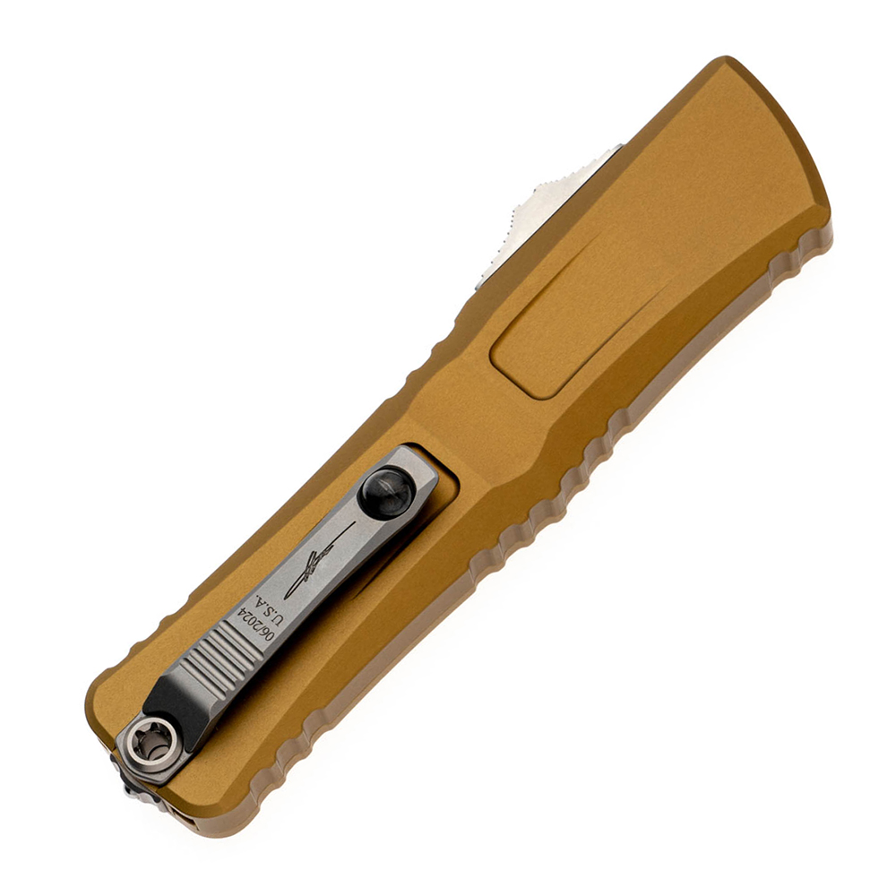 Microtech Combat Troodon Gen III Interceptor AUTO OTF M390MK Plain Stonewashed Tan Aluminum Handles Signature Series 1217-10TAS 5