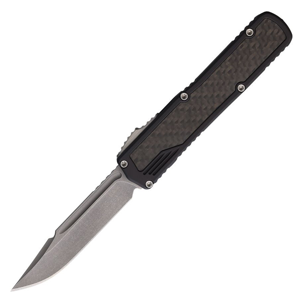 Guardian Tactical Scout Auto OTF Elmax Stonewashed Clip Point Black Sculpted Aluminum with Carbon Fiber Inlay 14-2511 1