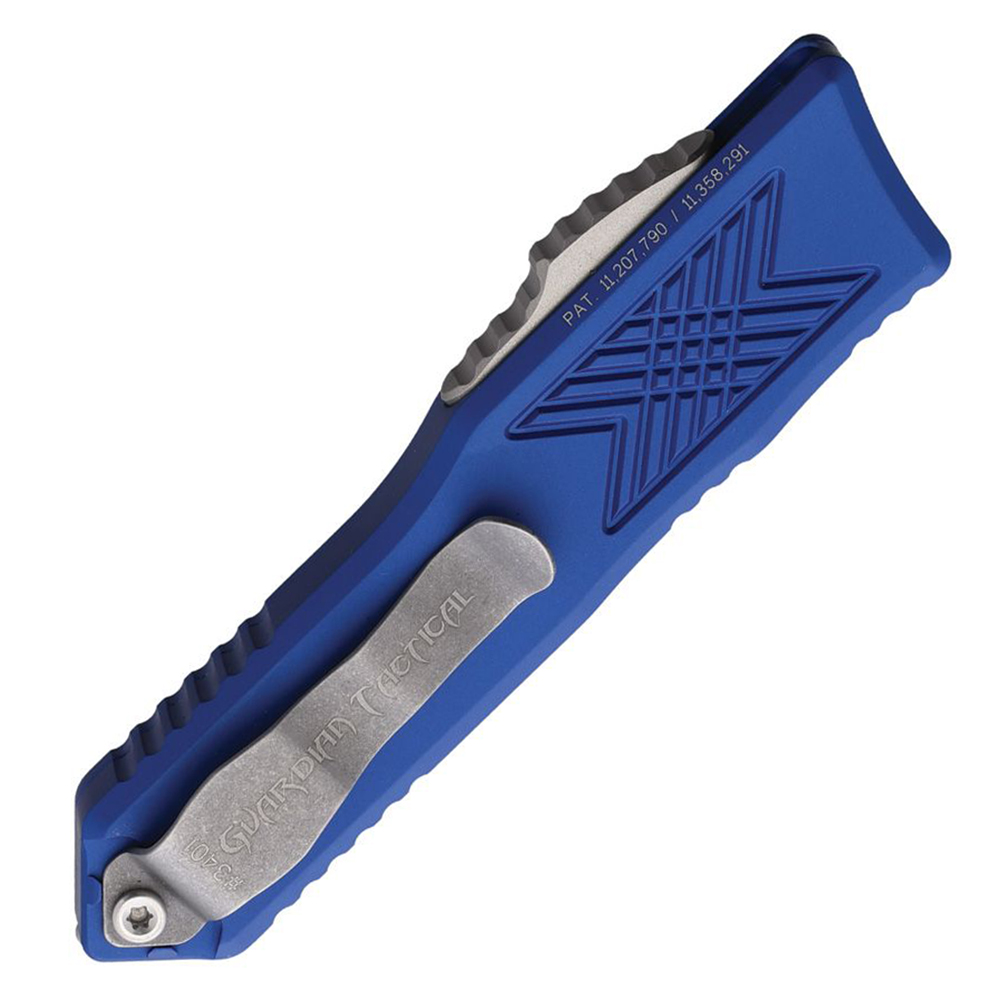 Guardian Tactical GTX-025 OTF Elmax Stonewashed Drop Point Blue Aluminum 12-4511BL 2