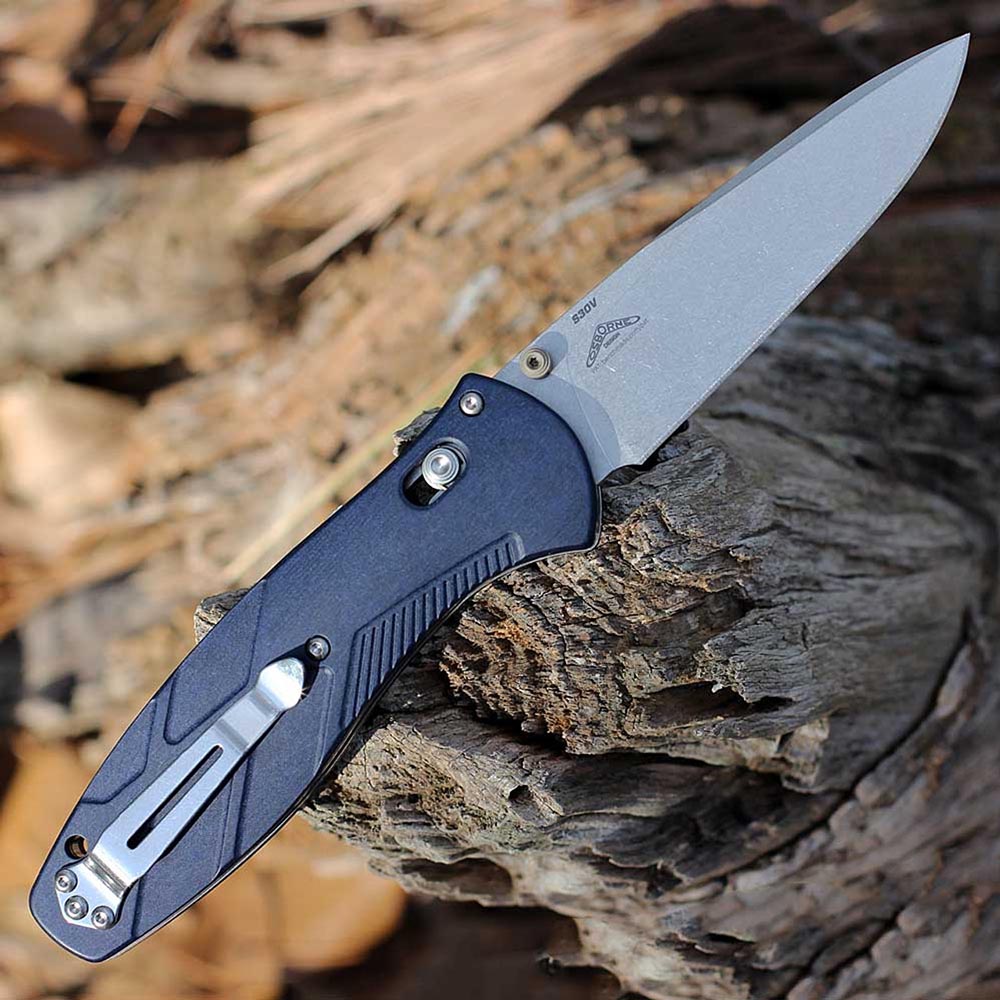 Benchmade 581-03 Barrage AXIS Assisted S30V Stonewashed Drop Point Blade Blue Canyon Richlite Handles 7