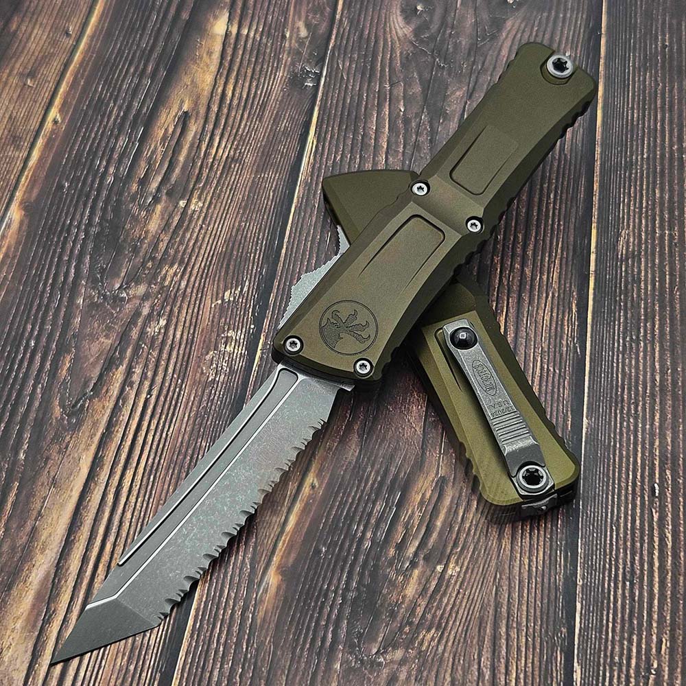 Microtech Combat Troodon Gen III AUTO OTF M390 Serrated Tanto Apocalyptic OD Green Aluminum Handles 1144-12APOD 2