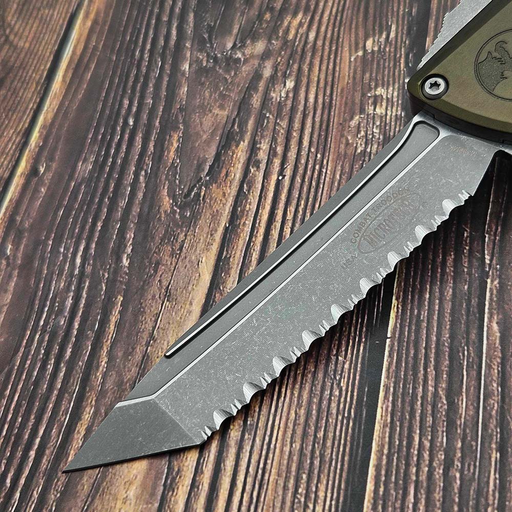 Microtech Combat Troodon Gen III AUTO OTF M390 Serrated Tanto Apocalyptic OD Green Aluminum Handles 1144-12APOD 4