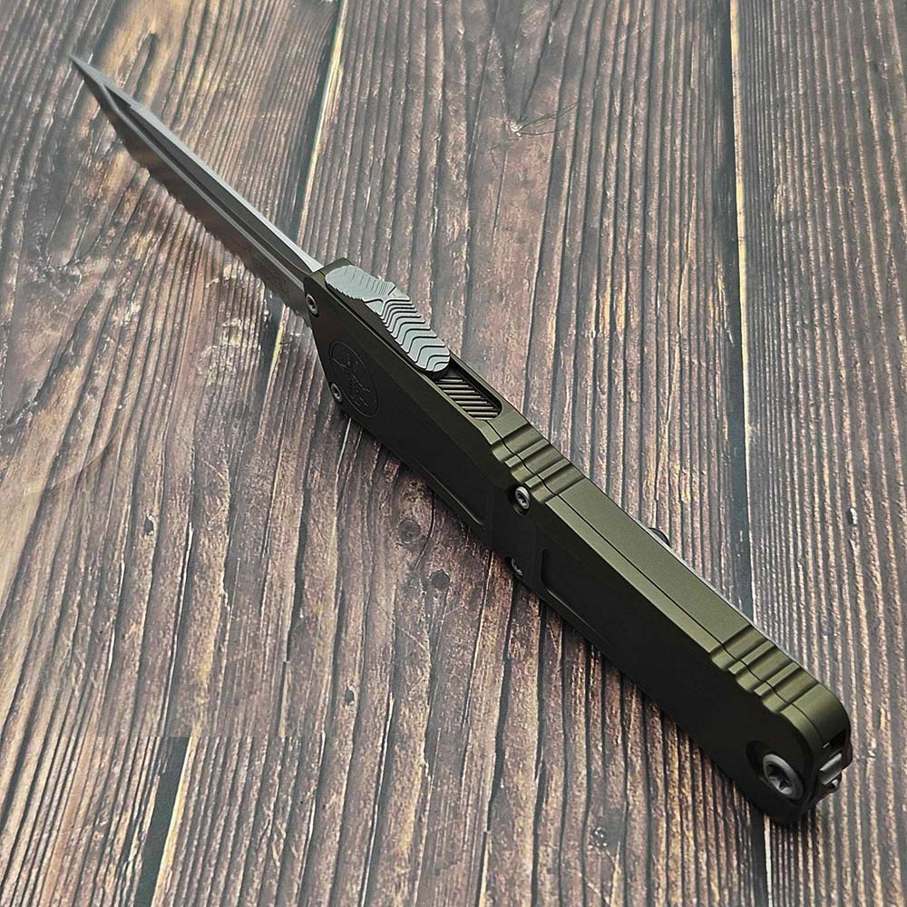 Microtech Combat Troodon Gen III AUTO OTF M390 Serrated Tanto Apocalyptic OD Green Aluminum Handles 1144-12APOD 6