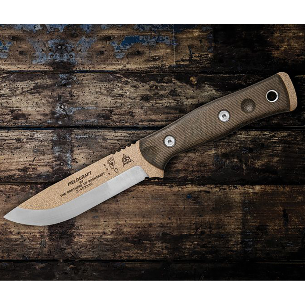 TOPS Fieldcraft BOB Brothers of Bushcraft Hunter 1095 Tan Blade OD Green Micarta Handles BROS-TAN 8