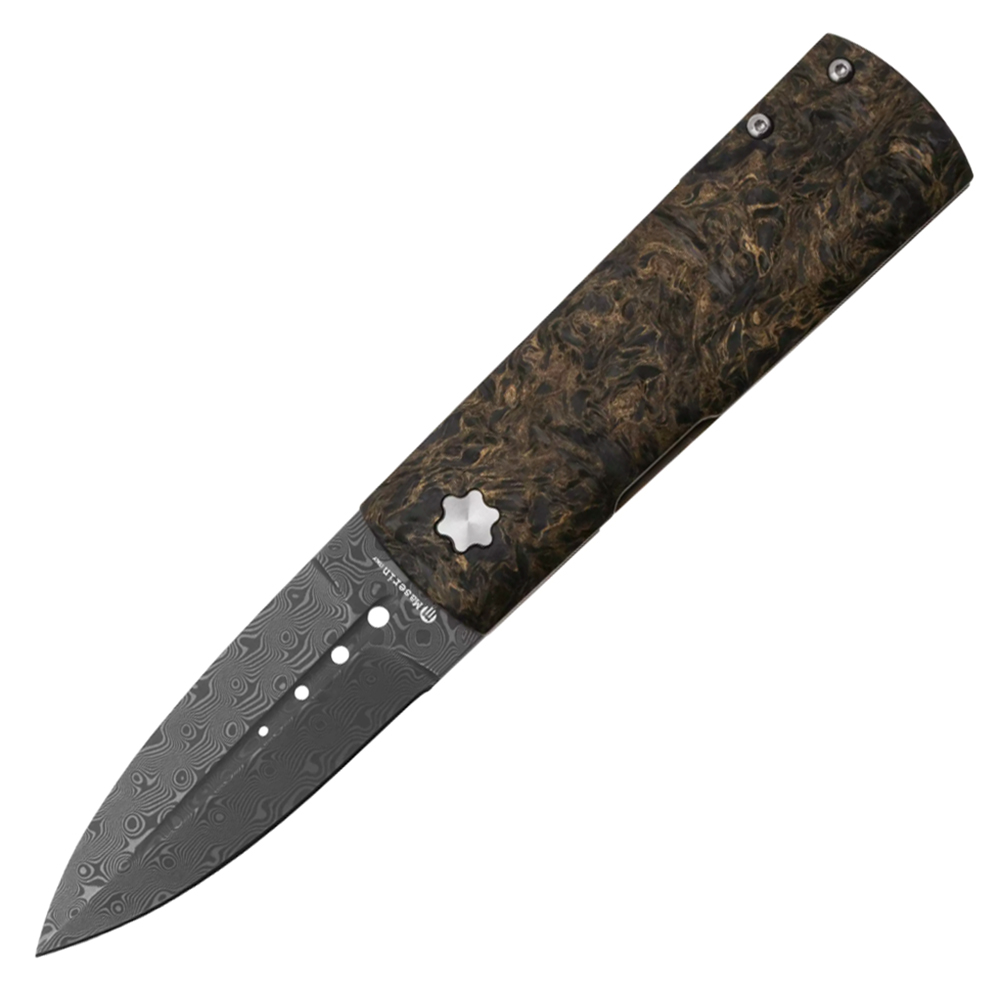 Maserin 372/DG Daga Flipper Damascus Small Roses Single-Edge Dagger Blade Rose Gold/Black FatCarbon and Titanium Handles 1