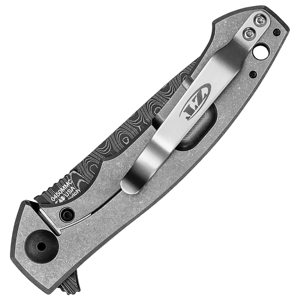 Zero Tolerance 0450MMC VF Stainless Damascus Blade Blue/White Multi Marbled Carbon Fiber and Titanium 2