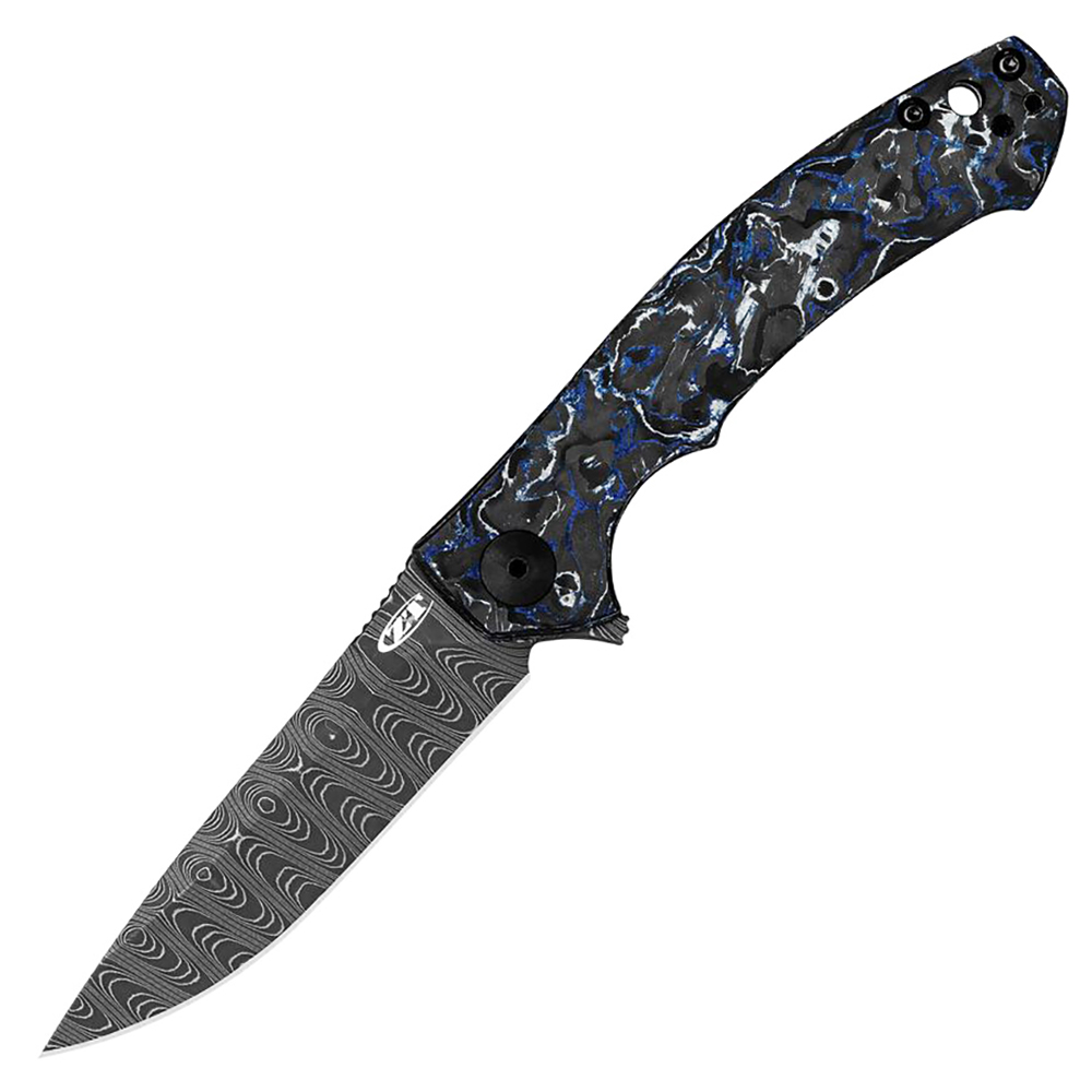 Zero Tolerance 0450MMC VF Stainless Damascus Blade Blue/White Multi Marbled Carbon Fiber and Titanium 1