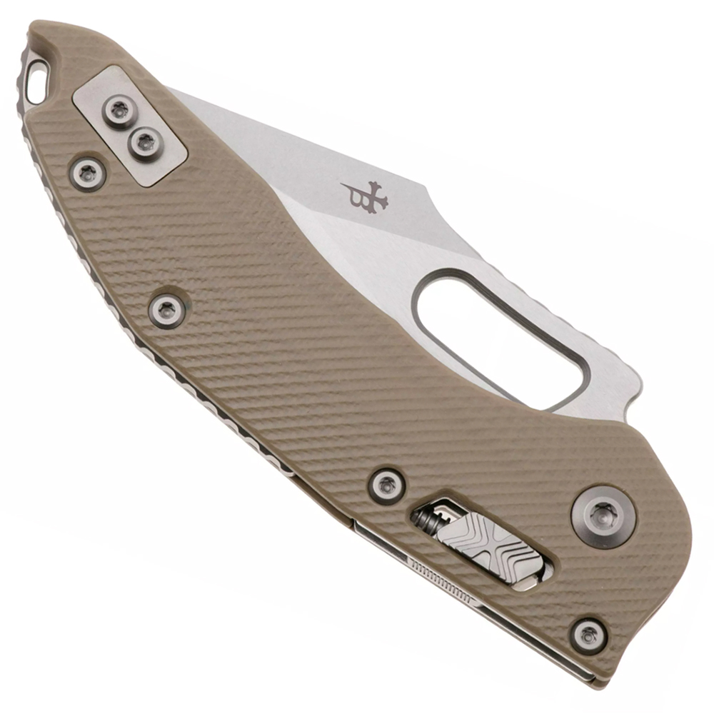 Microtech Stitch RAM-LOK Manual Folding Knife Bohler M390MK Apocalyptic Spear Point Plain Blade Tan Fluted G10 169RL-10APFLGTTA 5